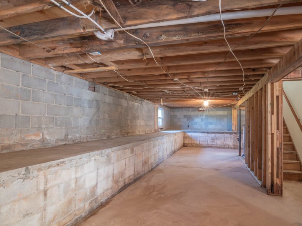 Basement stairs and unfinished space before finishing work